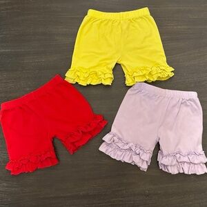 3 pairs of OFC Girls Shorts Red, Yellow & Light Purple Ruffle Shorts 5